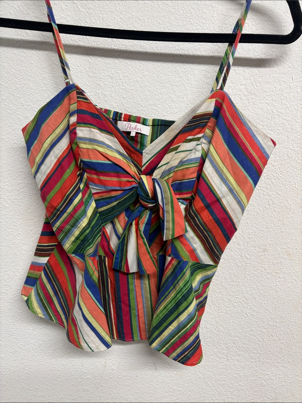 Parker Multicolor Striped Tie-Front Cami — Red, Green, Blue, Orange, Cream